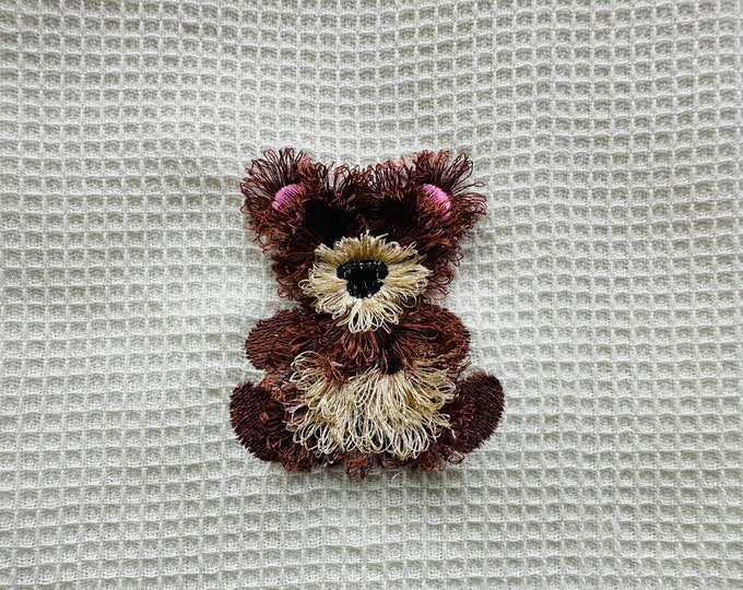 Mini Bear fringed fluffy chenille teddy bear small sizes machine embroidery designs awesome fur wild animal design fringe in the hoop ITH