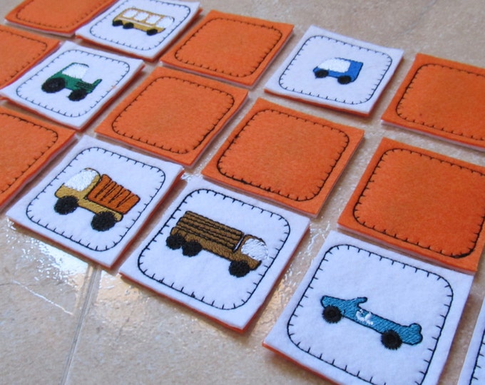 Memory game "Cars" In The Hoop machine embroidery designs ITH project sizes for hoop 4x4 5x7 6x10 kids boy matching game toy Car Truck