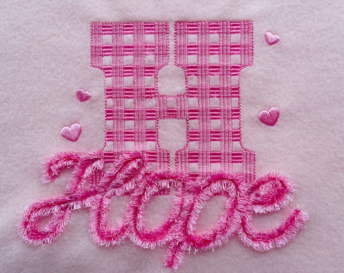 Gingham & Fringed FONT SET of 2 alphabets machine embroidery designs in assorted sizes chenille girly pretty fluffy and buffalo letters, BX