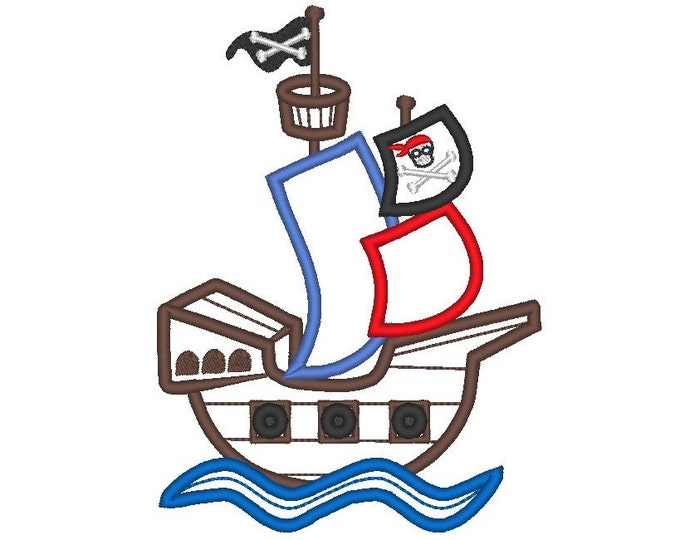 Pirate Ship Applique machine embroidery designs for hoop 4x4, 5x7, 6x10 kids boy pirate playing raider corsair sea nautical seaside boat