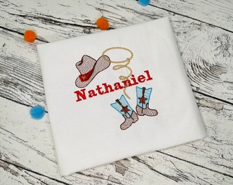 Light stitch Cowboy hat and boots and baby boy name, font included! machine embroidery designs set for hoop 4x4, 5x7 farm kids monogram name