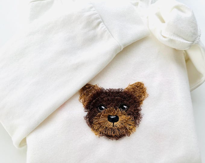 Cute little Puppy face pet dog head fringed fluffy fur chenille little Puppy machine embroidery designs small sizes for 4x4 hoop kids baby