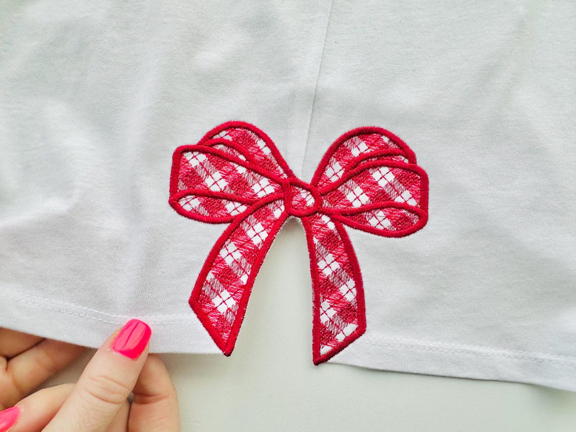 Gingham Plaid Side Seam Bow Applique Machine Embroidery Designs ...