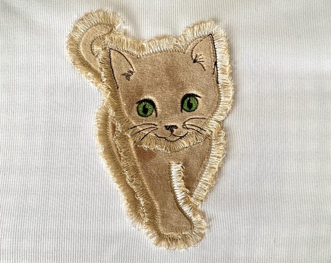 Cute Little Cat Kitty Kitten Fringed Fluffy fur Baby Applique machine embroidery designs chenille kids outfit fringe ITH sizes 5, 6, 7, 8 in