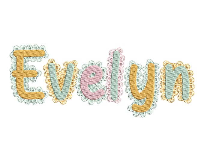 Lace Edge FONT Fill Stitch Spicy Alphabet Monogram cute baby girls fancy font machine embroidery designs sizes 1.5 up to 3.2 in