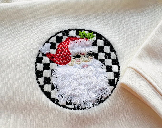 Retro style Santa Claus portrait Circle design Fringed Fluffy Beard machine embroidery designs for hoop 4x4  5x5 Merry Christmas sweet home