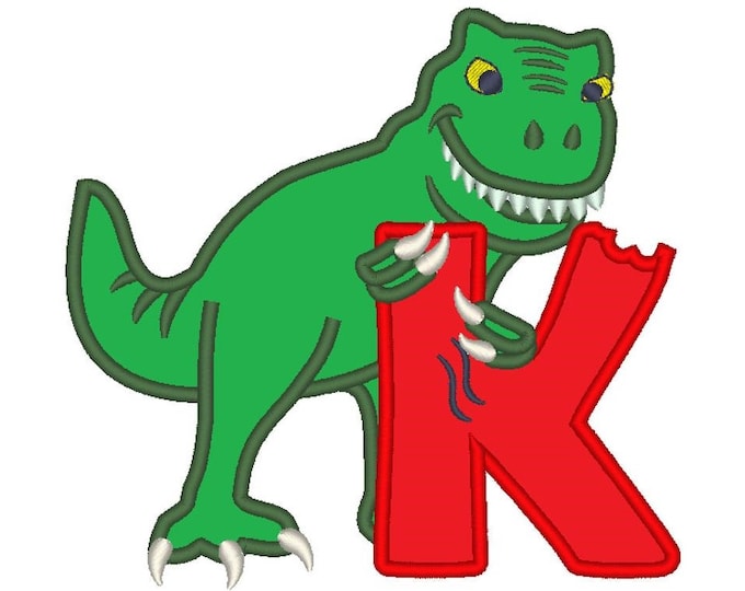 T-rex dinosaur Birthday only one LETTER K machine embroidery Birthday outfit designs - for hoops 4x4, 5x7, 6x10  INSTANT DOWNLOAD