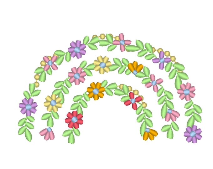 Floral rainbow embroidery design for kids flowers rainbow  machine embroidery design baby delicate  rainbow embroidery pattern