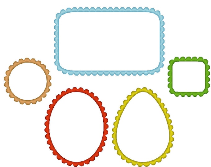 FRAME waved scalloped round egg square shape Applique machine embroidery designs INSTANT DOWNLOAD - set of 5 for hoop 4x4, 5x7 and 6x10