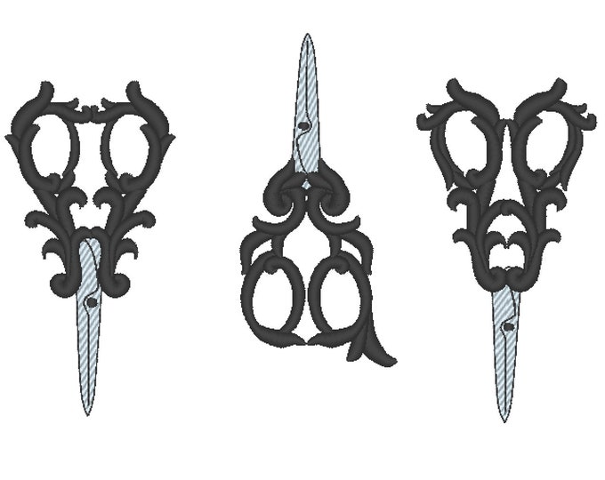Seamstress small scissors set of 3, 3 separate designs, sewer, seamstress, needlewoman machine embroidery design Scissors for hoop 4x4, 5x7