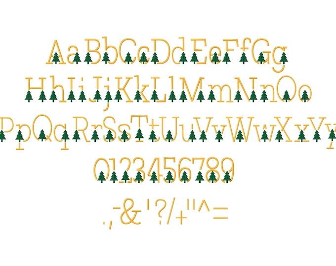 Satin stitch Christmas Tree Font SET of 2 Christmas Tree and Simple machine embroidery designs monogram mini sizes 1 up to 3 inch, and BX