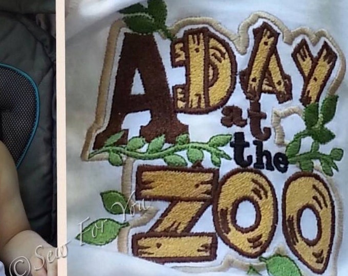 A Day at the Zoo Title patch machine embroidery applique design - for hoop 4x4, 5x7, 6x10 INSTANT DOWNLOAD