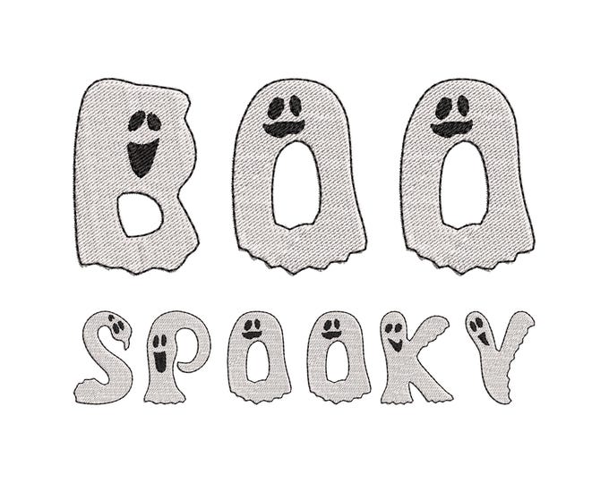 Ghost FONT fill stitch alphabet monogram cute little Ghost kids baby spooky Boo Halloween machine embroidery designs sizes 1.8 to 3 inch BX