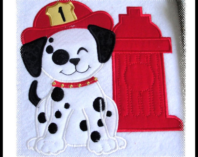 Dalmatian Puppy plain and with fire department hat and hydrant, machine applique files separately for hoop 4x4, 5x7 and 6x10