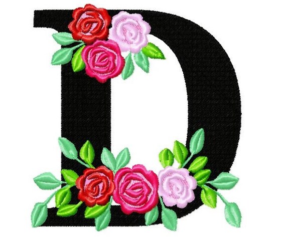 Roses floral Individual letter M garden flag monogram roses crown flowers  flower Font machine embroidery design 2, 3, 4, 5, 6, 7, 8 in