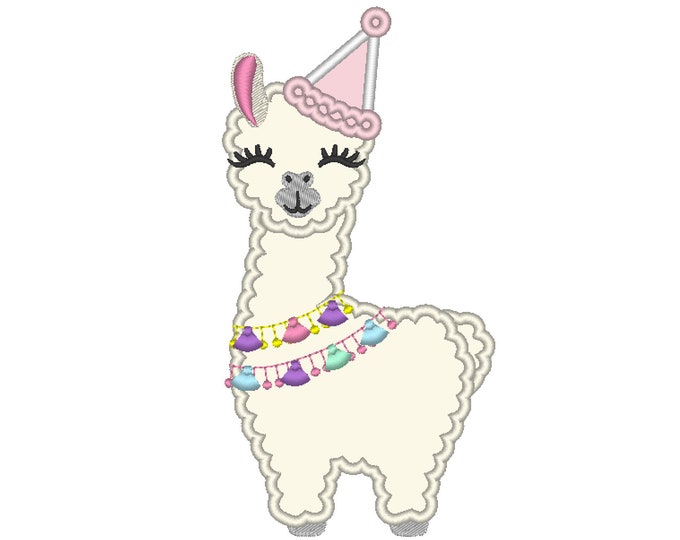 Birthday hat Llama alpaca Happy Birthday llama Applique machine embroidery designs for hoop 5x7, 6x10 happy kids baby outfit embroidery