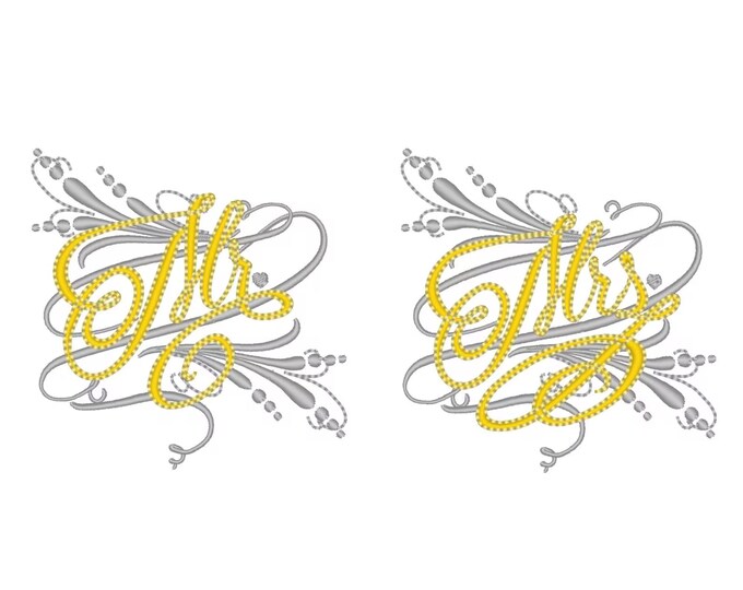 Mr and Mrs Swirl Curl Monogramming great for wedding gifts machine embroidery designs many sizes for hoop 4x4 and 5x7