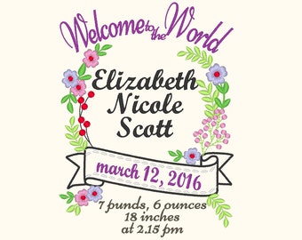 Baby name Birth Announcement embroidery template and mini font Set machine embroidery designs INSTANT DOWNLOAD Love at first sight nursery