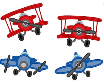 Airplanes SET of 4 applique machine embroidery designs in sizes 4, 5, 6, 7 and 8 inches kids boy airplane plane air vehicle INSTANT DOWNLOAD