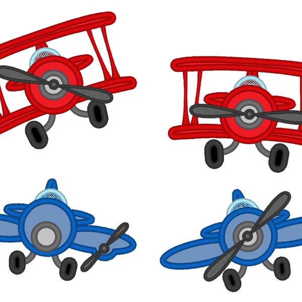 Airplanes SET of 4 applique machine embroidery designs in sizes 4, 5, 6, 7 and 8 inches kids boy airplane plane air vehicle INSTANT DOWNLOAD
