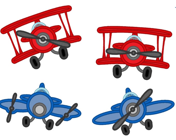 Airplanes SET of 4 applique machine embroidery designs in sizes 4, 5, 6, 7 and 8 inches kids boy airplane plane air vehicle INSTANT DOWNLOAD