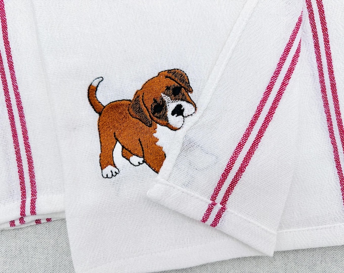 Cute Playing Boxer Puppy Dog Mama kitchen dish towel pet animal kids machine embroidery designs ITH project simply in the hoop