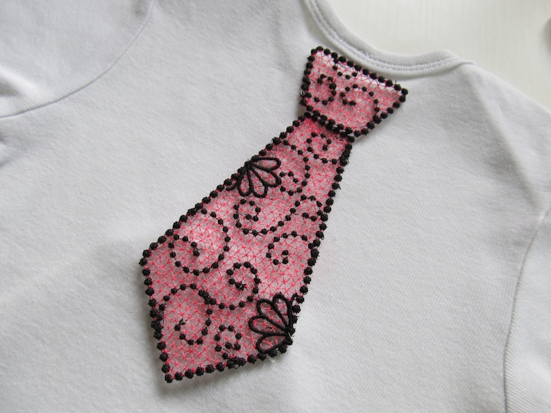 Lace little nerd or Geek boy bow tie and tie FSL, Free standing embroidery designs 4x4 and 5x7 water soluble stabilizer EMBROIDERY image 2