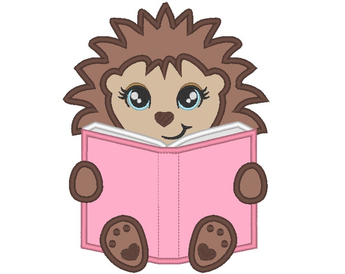 Hedgehog Reading book, Hedgehog with book, book, Hedgehog applique - machine embroidery design - 4x4, 5x7
