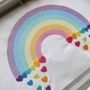 Light stitching light stitch rainbow in many sizes, Rainbow falling hearts machine embroidery designs from 2 to 8 inches kids baby outfit by Artapli embroidery formats PES HUS JEF EXP DST VIP VP3 XXX instant download