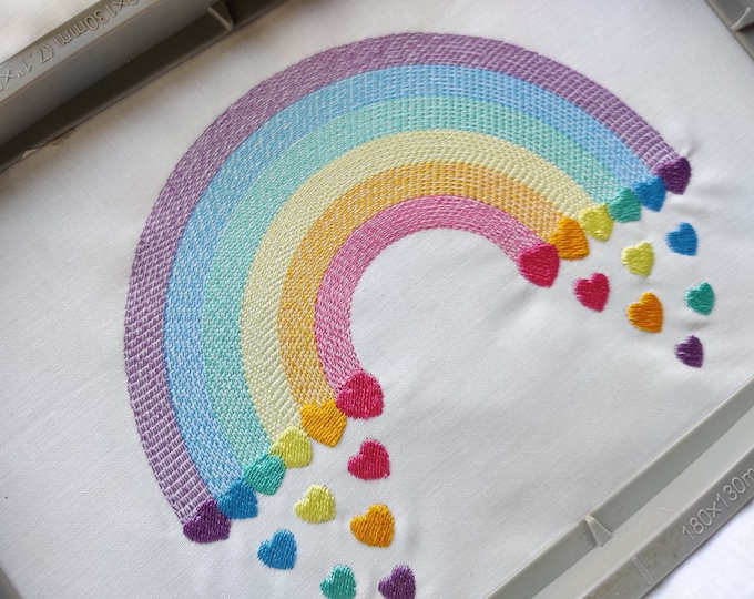 Light stitching light stitch rainbow in many sizes, Rainbow falling hearts machine embroidery designs from 2 to 8 inches kids baby outfit