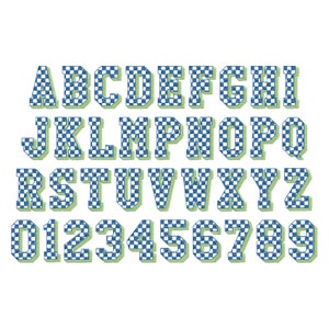 SET of 4 Patterned Fonts Dots Checks Waves and Cubes alphabet letters & numbers machine embroidery design assorted sizes combine and merge image 6