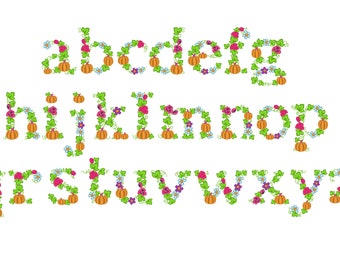Pumpkin Floral Font Thanksgiving alphabet uppercase lowercase letters monogram flowers font machine embroidery designs BX small mini floral