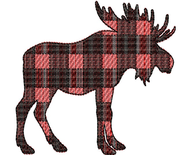 Light stitch outline Plaid Moose Silhouette gingham tartan Machine embroidery designs - 2. 3, 4, 5, 6, 7, 8 inches