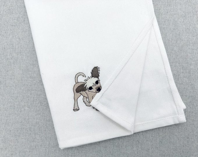 Lovely playing Chinese Crested Puppy Dog Mama kitchen dish towel pet animal kids machine embroidery designs ITH project simply in the hoop