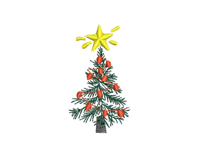 Mini tiny wee Christmas Tree with garland lights twinkle star Spruce machine embroidery designs multiple micro sizes 1.5 to 3 inch kids baby