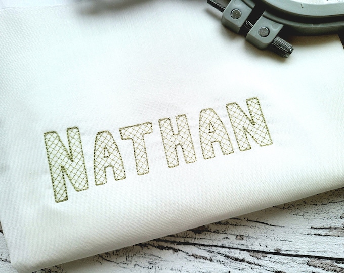 Quick light stitch Checked FONT machine embroidery designs in assorted sizes alphabet letters, playful kids girl boy name monogram, BX incl