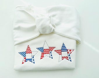 Patchwork Patriotic Star outline SET single Star and three in a row US flag 4th July patterned machine embroidery designs sizes 3 up to 10in