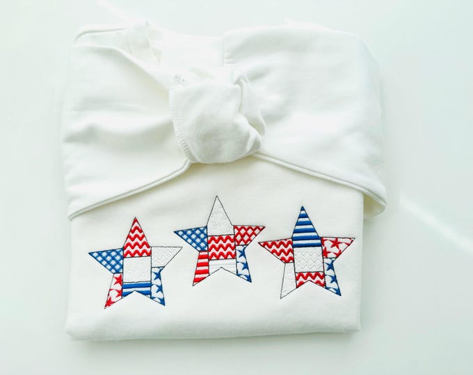 Patchwork Patriotic Star outline SET single Star and three in a row US flag 4th July patterned machine embroidery designs sizes 3 up to 10in