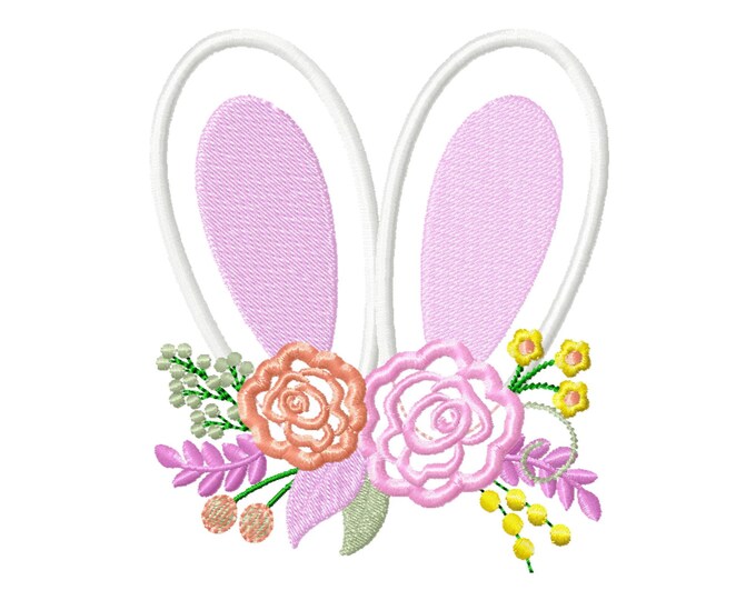 Easter Bunny Ears Floral Crown Monogram add-on Applique kids baby girls machine embroidery designs sizes 4 up to 8 inches