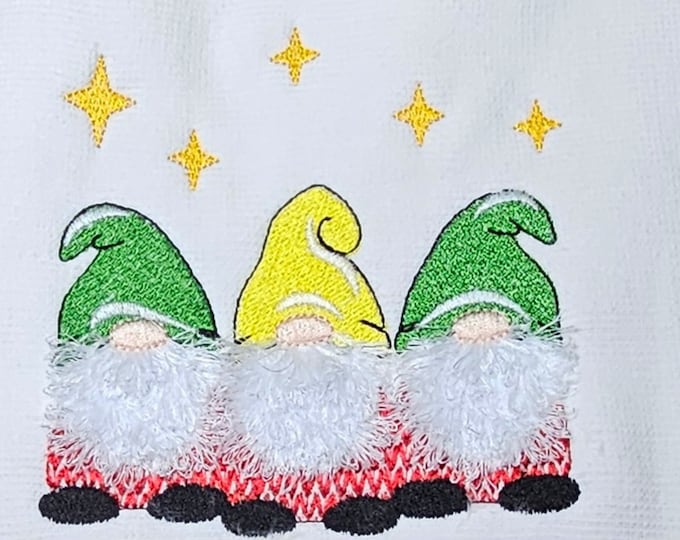 Christmas Gnome three 3 in a row fringed beard and knit sweater machine embroidery designs Fringed Fluffy Christmas Gnomes Sweatshirt design
