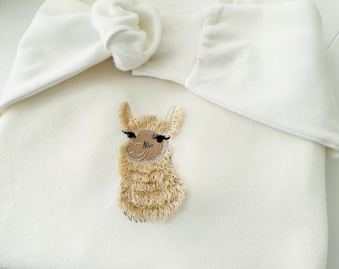 Cute fringed fluffy Llama Alpaca kids baby fur chenille fringe machine embroidery designs assorted sizes 3 up to 4.5 inch little farm animal