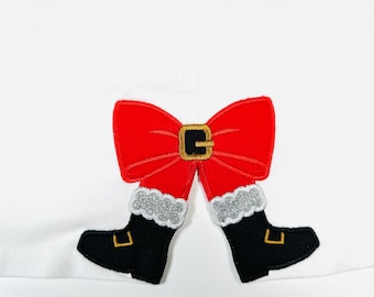 Christmas Santa Bow side bow split seam Applique machine embroidery designs multiple sizes sweatshirt t-shirt festive outfit kids design