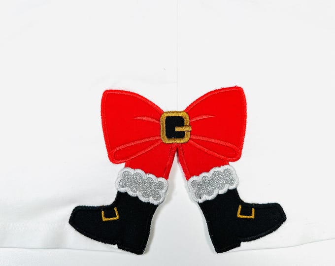 Christmas Santa Bow side bow split seam Applique machine embroidery designs multiple sizes sweatshirt t-shirt festive outfit kids design