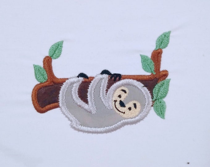 Sloth applique design Sloth with flower on tree branch Applique Design - machine embroidery designs 4x4 5x7