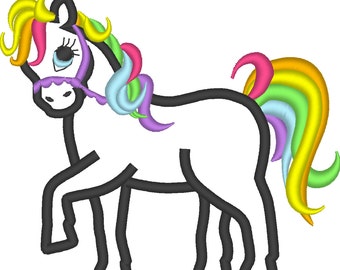 Rainbow pony - rainbow embroidery designs, rainbow embroidery, rainbow designs, rainbow pattern 4x4 and 5x7, 6x10