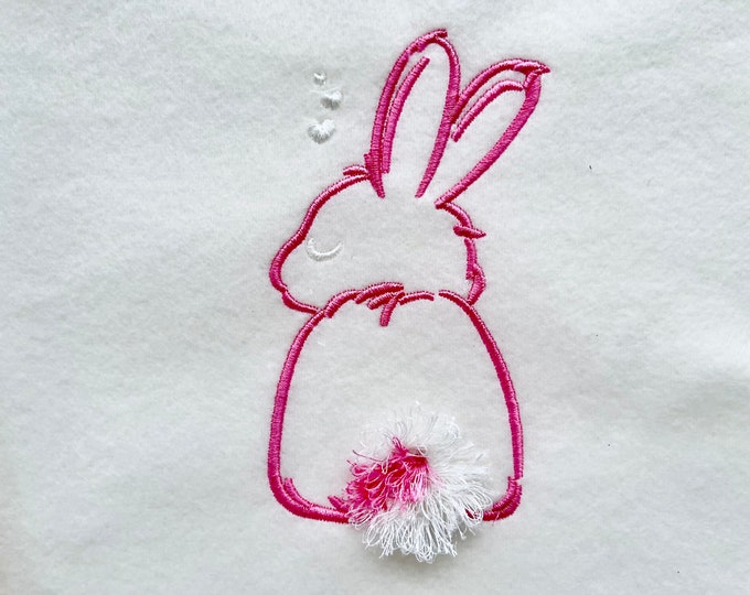 Fluffy Tail Easter Bunny silhouette machine embroidery designs chenille fluffy fringed Bunny Tail fringe in the hoop ITH project kids baby