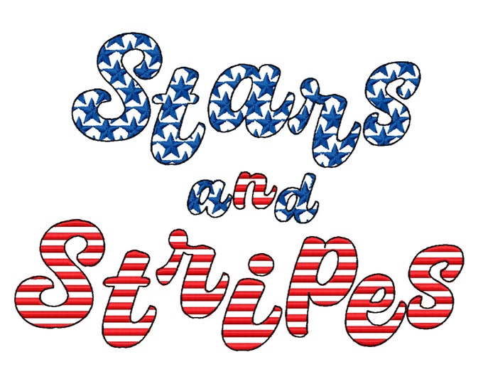Patriotic Stars and Stripes Cursive Font SET of 2 types machine embroidery designs alphabet letters monogram 4th July Independence Day fonts