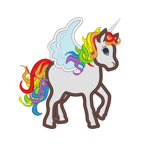 Rainbow Unicorn Pegasus Applique machine embroidery designs assorted sizes little cute baby girls horse Pegasus Unicorn