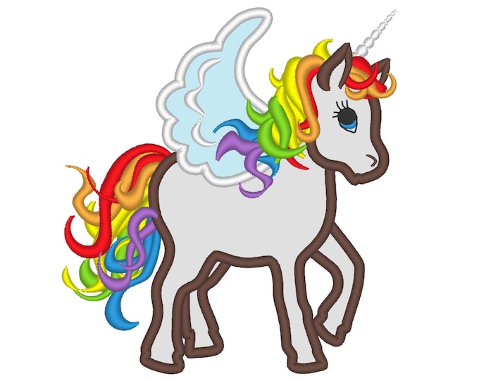 Rainbow Unicorn Pegasus Applique machine embroidery designs assorted sizes little cute baby girls horse Pegasus Unicorn