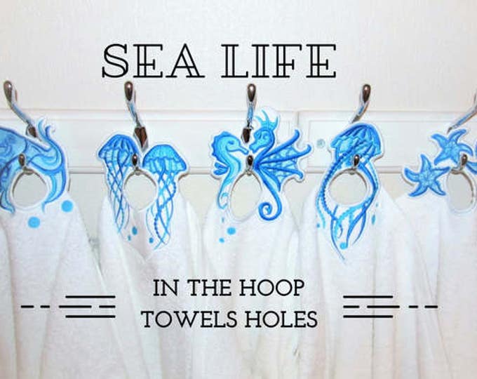 Octopus Jellyfish Seahorse Starfish SET of 5 designs In The Hoop machine embroidery designs ITH project Towel topper hanger hanging hole